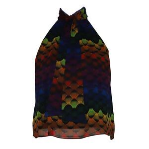Alice + Olivia Leia Tie Neck Halter Blouse in Glam Feather Multicolor Polyester